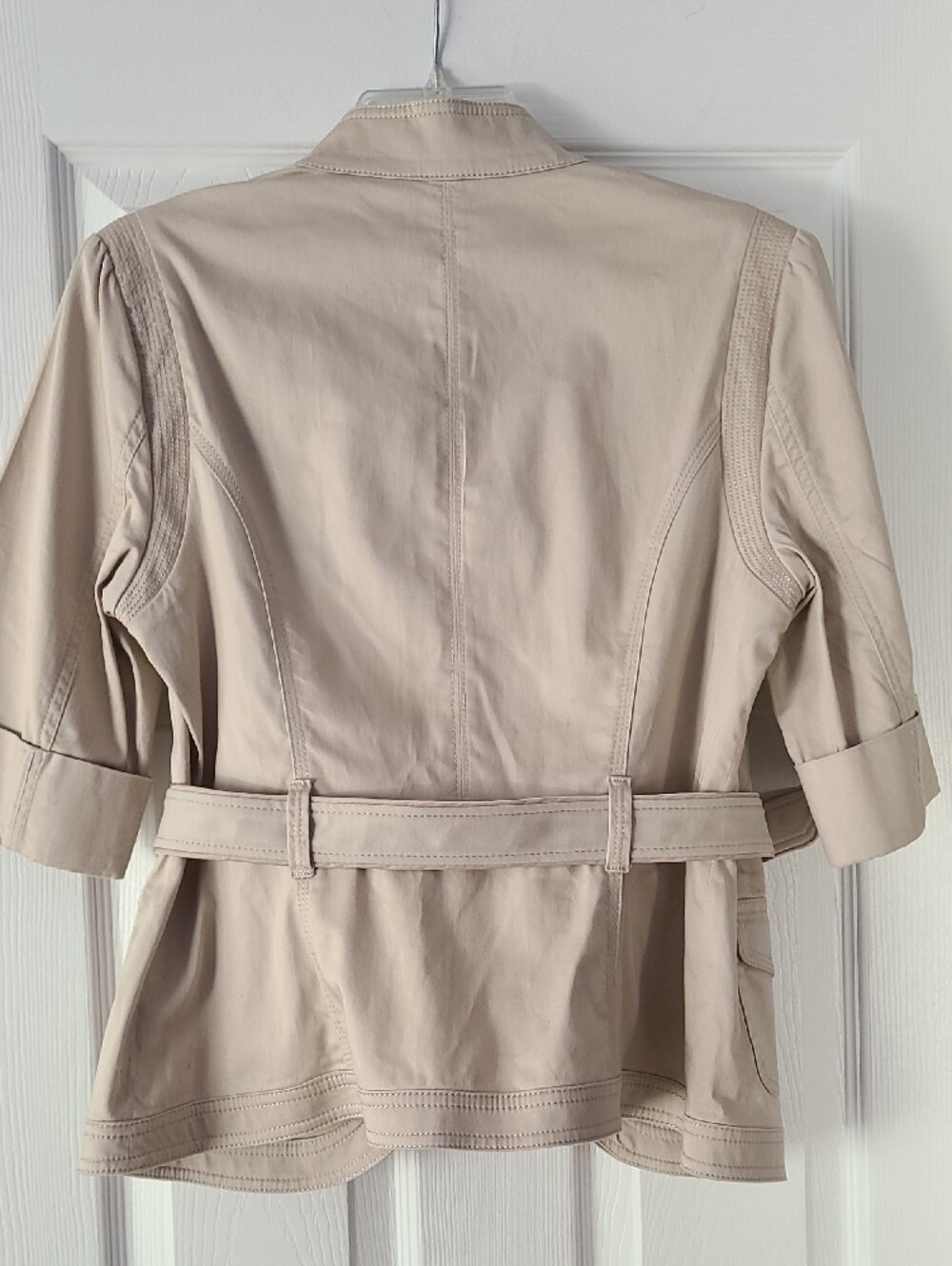 White House Black Market Light Beige Belted Utility Jacket - Picture 3 of 3